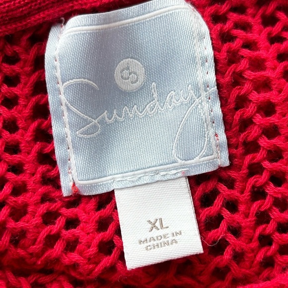 Sundry red sweater hooded loose knit pull over cotton tunic XL Anthropologie - Picture 5 of 6